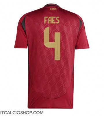 Belgio Wout Faes #4 Prima Maglia Europei 2024 Manica Corta